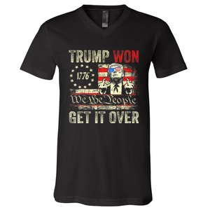 Trump Get Over It Patriotic Pro Trump Anti Kamala Funny V-Neck T-Shirt