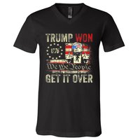 Trump Get Over It Patriotic Pro Trump Anti Kamala Funny V-Neck T-Shirt