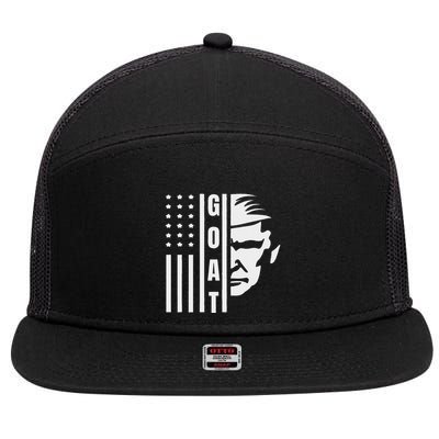 Trump Greatest Of All Time President. Trump The Goat 7 Panel Mesh Trucker Snapback Hat