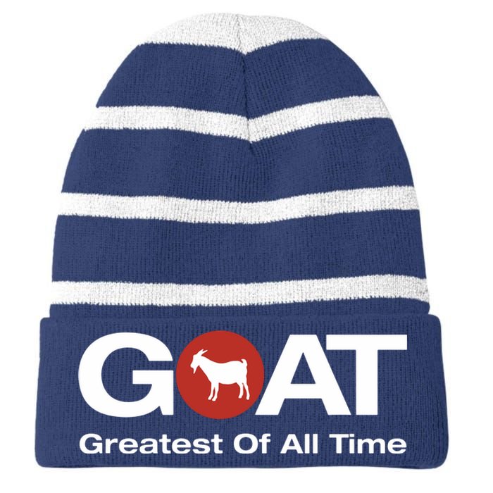 The Greatest Of All Time GOAT Design Striped Beanie with Solid Band