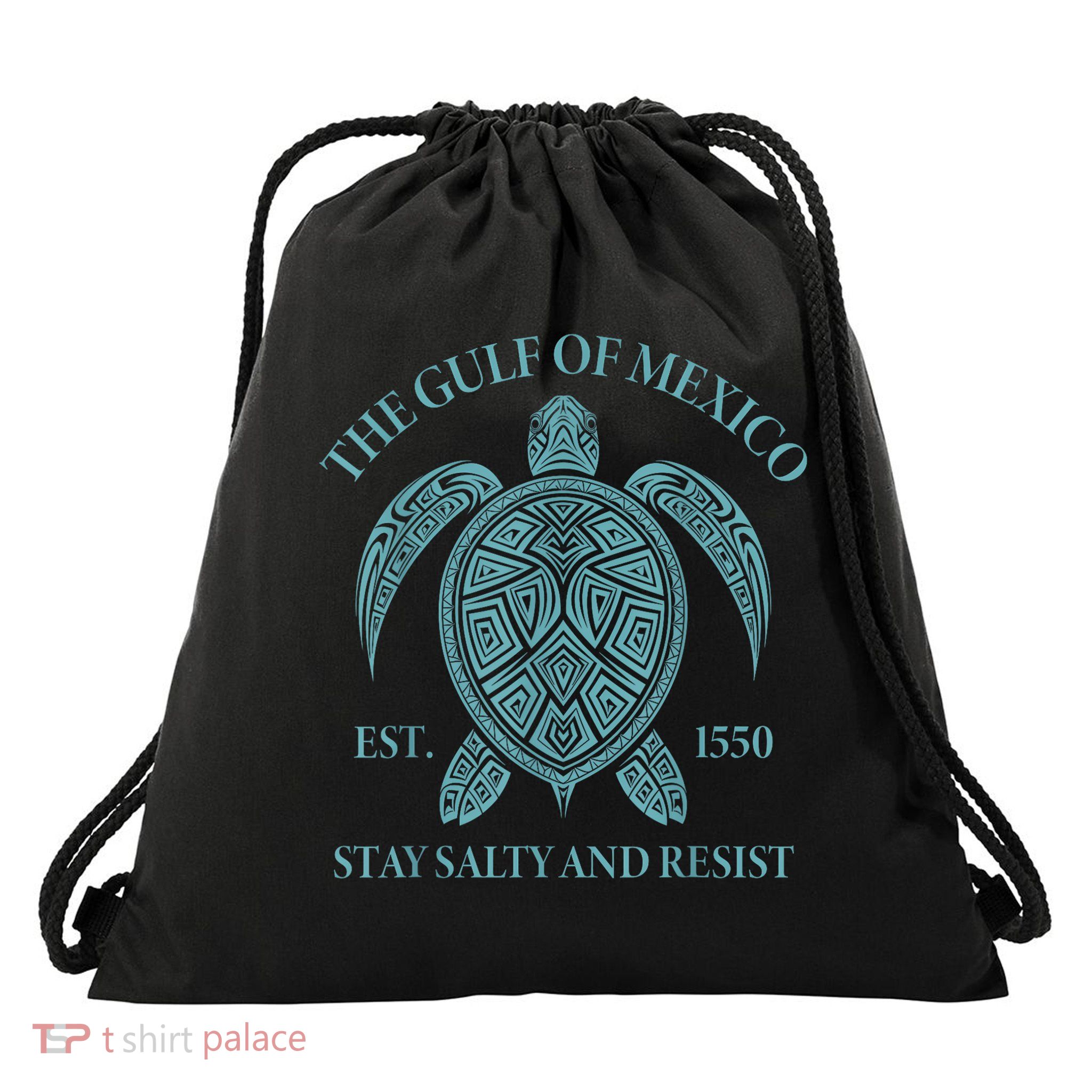 the Gulf of Mexico turtle Drawstring Bag