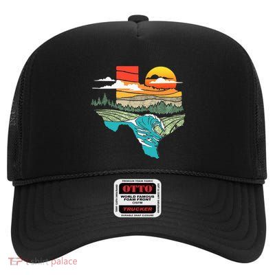 Texas Great Outdoors Nature Art Graphic High Crown Mesh Back Trucker Hat