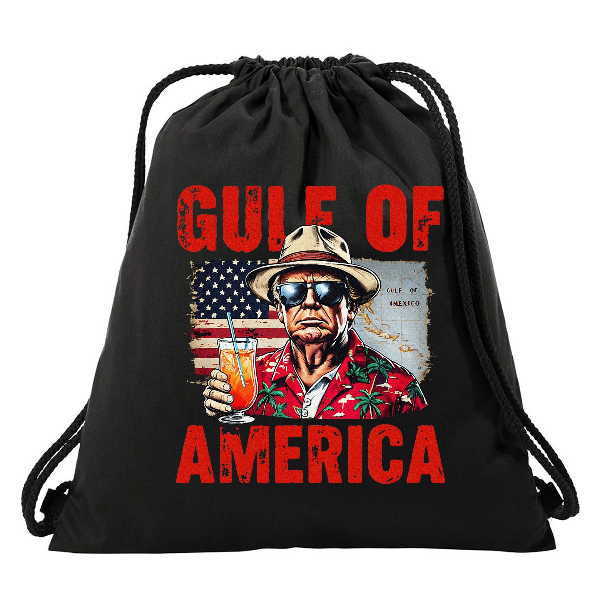 Trump Gulf Of Usa America Funny Gulf Of Mexico Usa Flag Map Drawstring Bag
