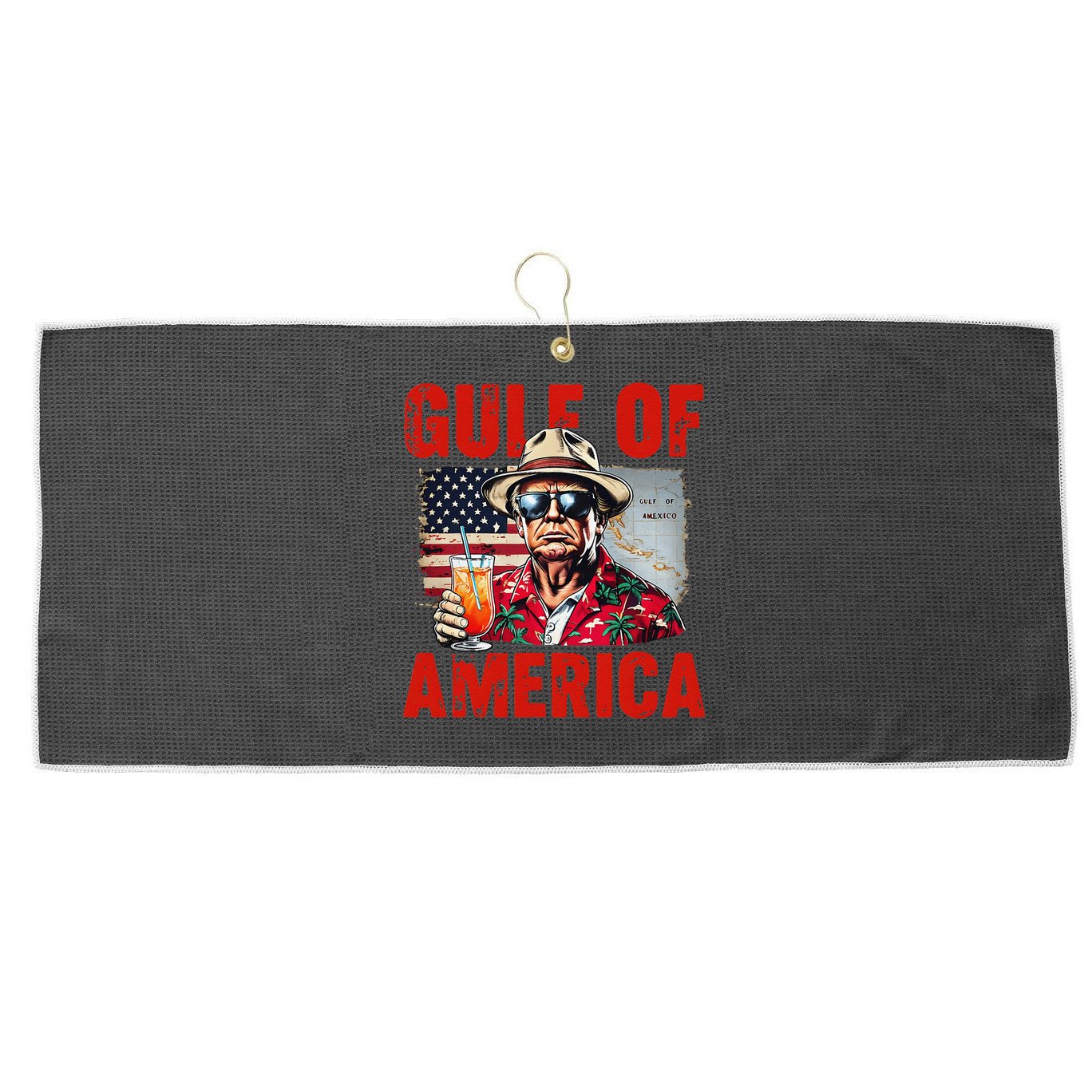 Trump Gulf Of Usa America Funny Gulf Of Mexico Usa Flag Map Large Microfiber Waffle Golf Towel