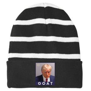 Trump Greatest Of All Time Mugshot Striped Beanie with Solid Band