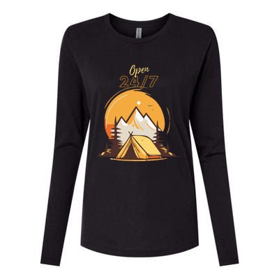 The Great Outdoors Open 247 Camping Scene  Womens Cotton Relaxed Long Sleeve T-Shirt