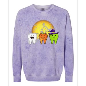 Teeth Ghost Pumpkin Witch Cute Dental Halloween Dentist Gift Colorblast Crewneck Sweatshirt