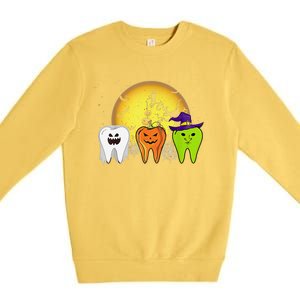 Teeth Ghost Pumpkin Witch Cute Dental Halloween Dentist Gift Premium Crewneck Sweatshirt