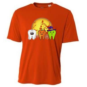 Teeth Ghost Pumpkin Witch Cute Dental Halloween Dentist Gift Cooling Performance Crew T-Shirt