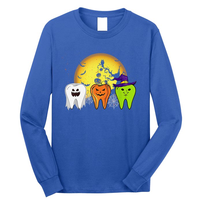 Teeth Ghost Pumpkin Witch Cute Dental Halloween Dentist Gift Long Sleeve Shirt