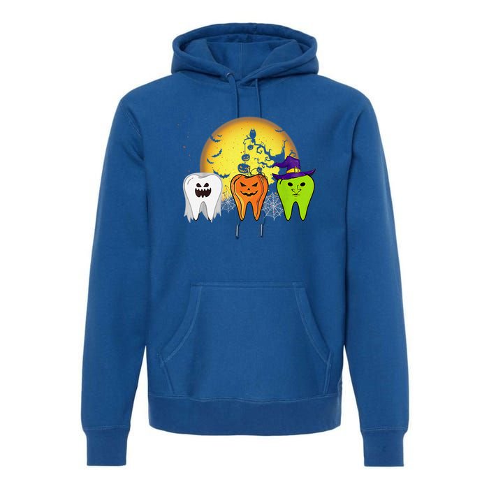 Teeth Ghost Pumpkin Witch Cute Dental Halloween Dentist Gift Premium Hoodie