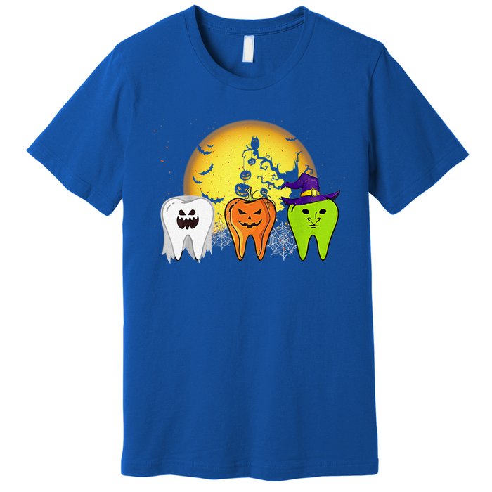 Teeth Ghost Pumpkin Witch Cute Dental Halloween Dentist Gift Premium T-Shirt