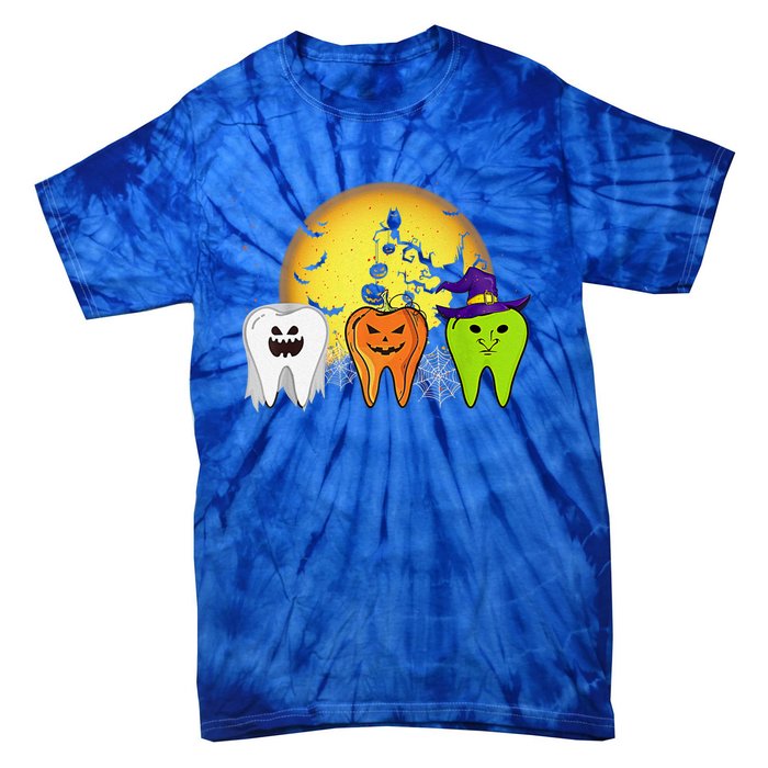 Teeth Ghost Pumpkin Witch Cute Dental Halloween Dentist Gift Tie-Dye T-Shirt