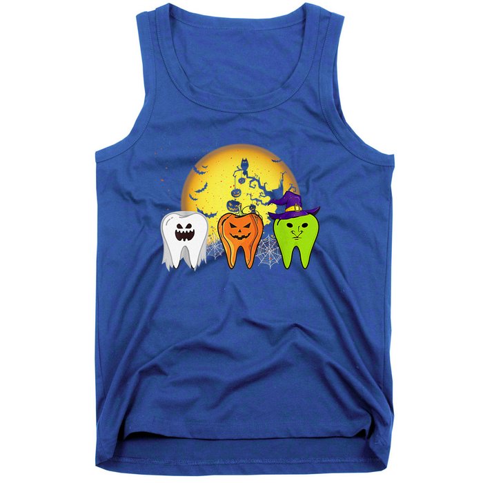 Teeth Ghost Pumpkin Witch Cute Dental Halloween Dentist Gift Tank Top