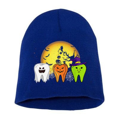 Teeth Ghost Pumpkin Witch Cute Dental Halloween Dentist Gift Short Acrylic Beanie