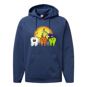 Teeth Ghost Pumpkin Witch Cute Dental Halloween Dentist Gift Performance Fleece Hoodie