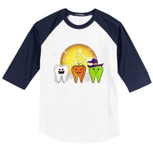 Teeth Ghost Pumpkin Witch Cute Dental Halloween Dentist Gift Baseball Sleeve Shirt