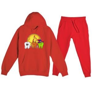 Teeth Ghost Pumpkin Witch Cute Dental Halloween Dentist Gift Premium Hooded Sweatsuit Set