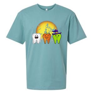 Teeth Ghost Pumpkin Witch Cute Dental Halloween Dentist Gift Sueded Cloud Jersey T-Shirt