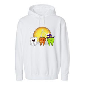 Teeth Ghost Pumpkin Witch Cute Dental Halloween Dentist Gift Garment-Dyed Fleece Hoodie