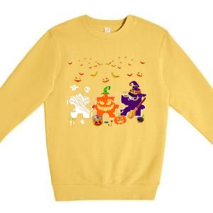 Teeth Ghost Pumpkin Witch Hat Scary Dental Halloween Dentist Gift Premium Crewneck Sweatshirt