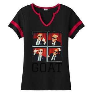 The Greatest President Photobooth Cool Donald Trump Goat Ladies Halftime Notch Neck Tee