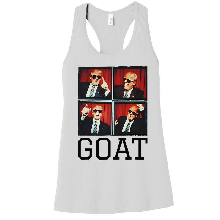 The Greatest President Photobooth Cool Donald Trump Goat Women's Racerback Tank