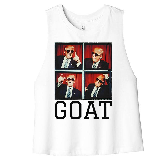 The Greatest President Photobooth Cool Donald Trump Goat Women's Racerback Cropped Tank