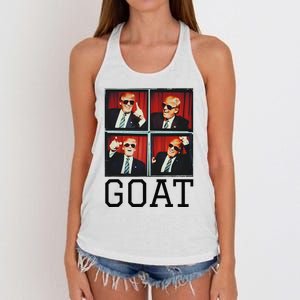 The Greatest President Photobooth Cool Donald Trump Goat Women's Knotted Racerback Tank