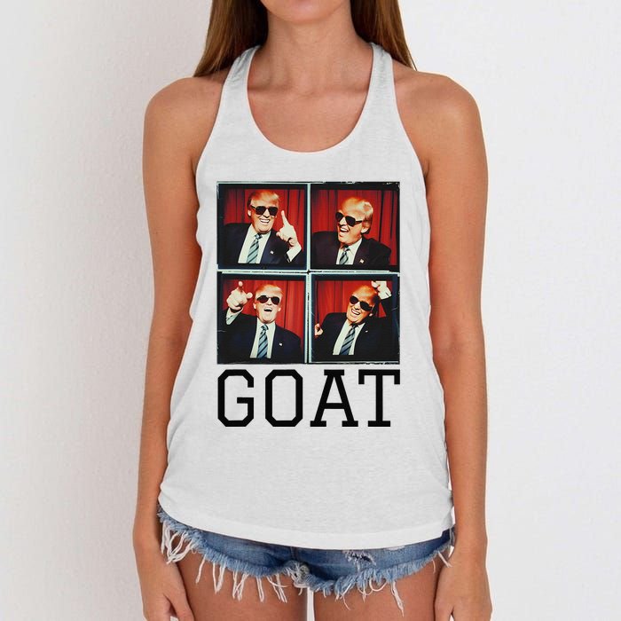 The Greatest President Photobooth Cool Donald Trump Goat Women's Knotted Racerback Tank