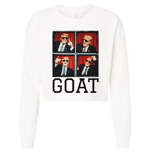 The Greatest President Photobooth Cool Donald Trump Goat Cropped Pullover Crew