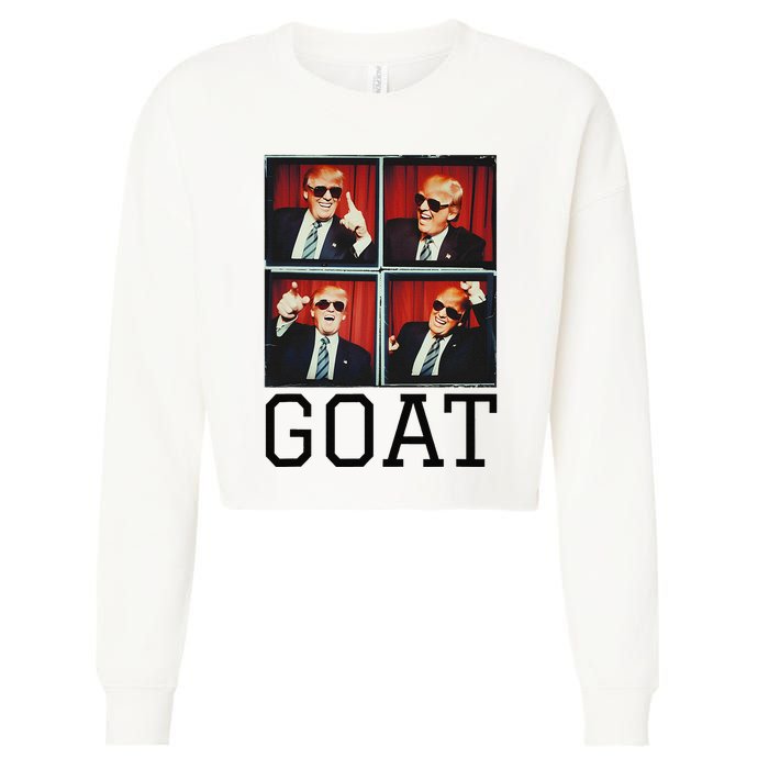 The Greatest President Photobooth Cool Donald Trump Goat Cropped Pullover Crew