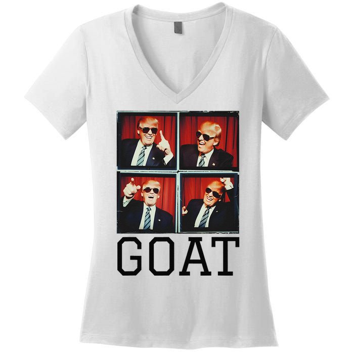 The Greatest President Photobooth Cool Donald Trump Goat Women's V-Neck T-Shirt