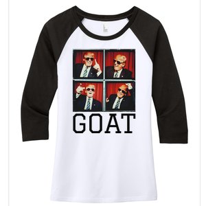 The Greatest President Photobooth Cool Donald Trump Goat Women's Tri-Blend 3/4-Sleeve Raglan Shirt