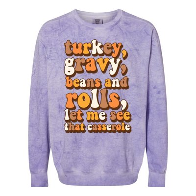 Turkey Gravy Potatoes Rolls Casserole Family Thanksgiving Matching Outfits Colorblast Crewneck Sweatshirt