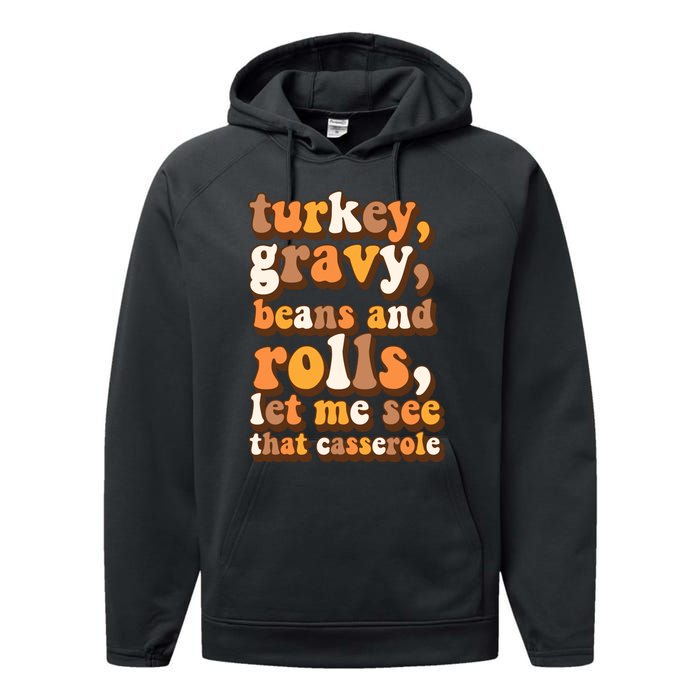 Turkey Gravy Potatoes Rolls Casserole Family Thanksgiving Matching Outfits Performance Fleece Hoodie