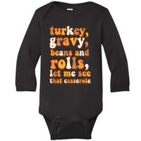 Turkey Gravy Potatoes Rolls Casserole Family Thanksgiving Matching Outfits Baby Long Sleeve Bodysuit