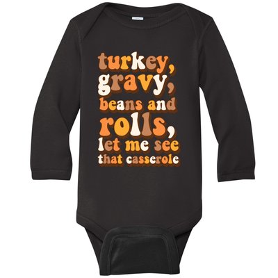 Turkey Gravy Potatoes Rolls Casserole Family Thanksgiving Matching Outfits Baby Long Sleeve Bodysuit