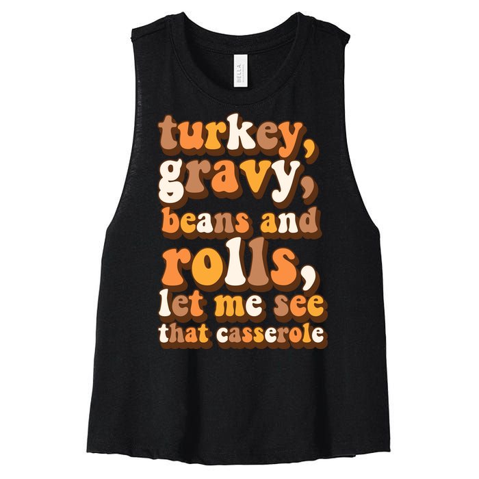 Turkey Gravy Potatoes Rolls Casserole Family Thanksgiving Matching Outfits Women's Racerback Cropped Tank