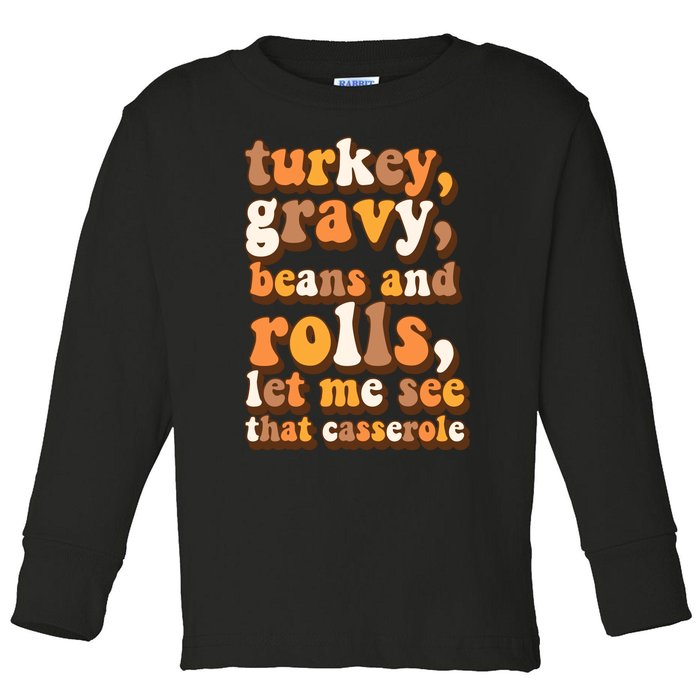 Turkey Gravy Potatoes Rolls Casserole Family Thanksgiving Matching Outfits Toddler Long Sleeve Shirt