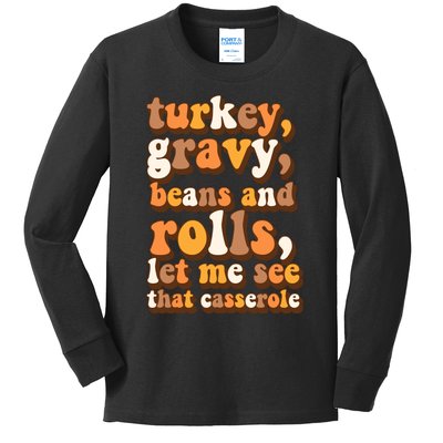 Turkey Gravy Potatoes Rolls Casserole Family Thanksgiving Matching Outfits Kids Long Sleeve Shirt