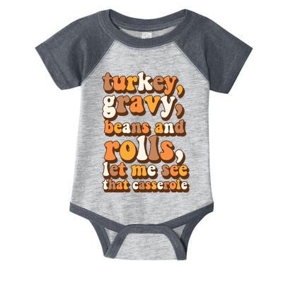 Turkey Gravy Potatoes Rolls Casserole Family Thanksgiving Matching Outfits Infant Baby Jersey Bodysuit