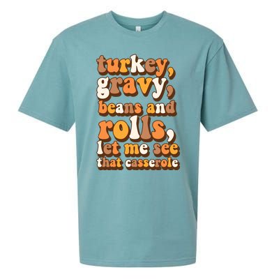 Turkey Gravy Potatoes Rolls Casserole Family Thanksgiving Matching Outfits Sueded Cloud Jersey T-Shirt