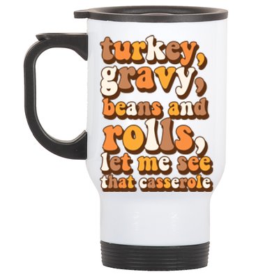 Turkey Gravy Potatoes Rolls Casserole Family Thanksgiving Matching Outfits Stainless Steel Travel Mug