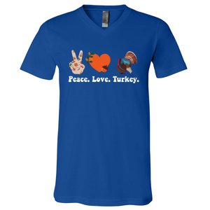 Thanksgiving Gift Peace Love Turkey Funny Thanksgiving Meaningful Gift V-Neck T-Shirt