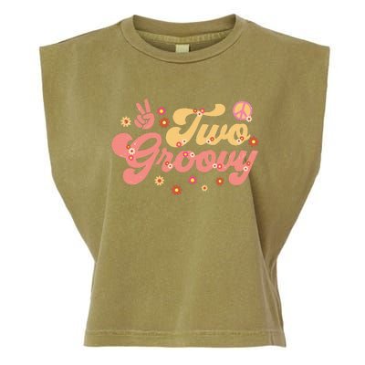 Two Groovy Party Decorations Hippie Groovy Flowers 2nd Bday Garment-Dyed Women's Muscle Tee