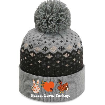 Thanksgiving Gift Peace Love Turkey Funny Thanksgiving Gift The Baniff Cuffed Pom Beanie