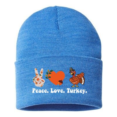 Thanksgiving Gift Peace Love Turkey Funny Thanksgiving Gift Sustainable Knit Beanie