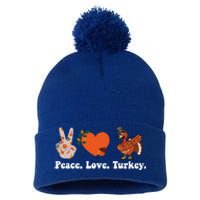 Thanksgiving Gift Peace Love Turkey Funny Thanksgiving Gift Pom Pom 12in Knit Beanie