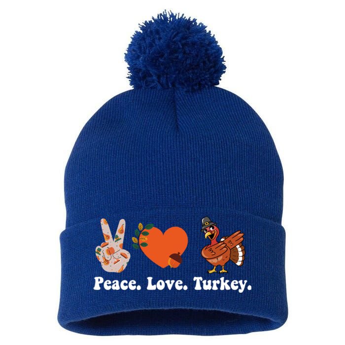 Thanksgiving Gift Peace Love Turkey Funny Thanksgiving Gift Pom Pom 12in Knit Beanie